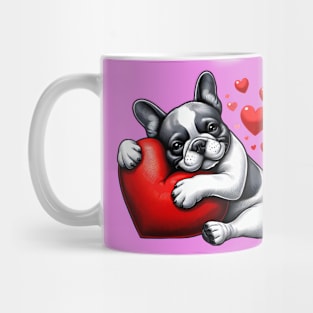 Frenchie Hugging a Heart Shapped Pillow Mug